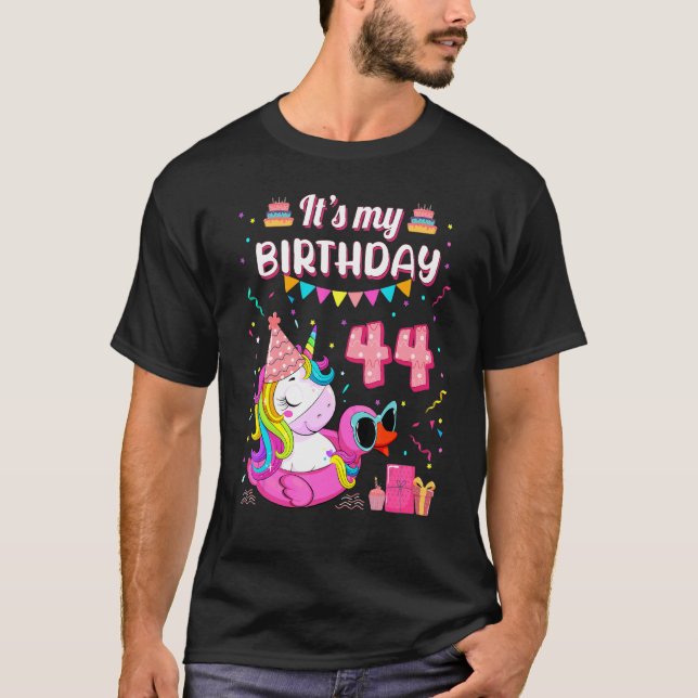 Womens 44th Birthday Unicorn Duck Swimming Pool 44 T-Shirt (Front)