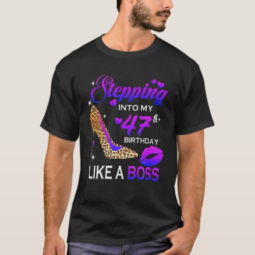 Womens 47Th Birthday Gifts Stepping Into 47 Leopar T_Shirt