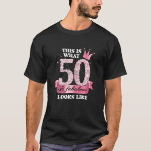 Womens 50 & Fabulous I Pink Black Party Group Phot T-Shirt