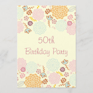Womens' 50th Birthday Fancy Modern Floral Invitation
