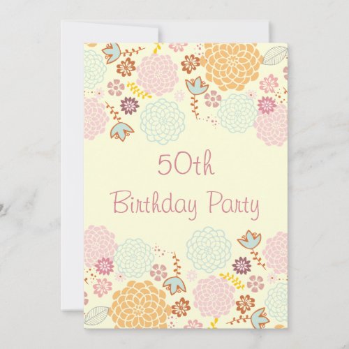 Womens' 50th Birthday Fancy Modern Floral 5x7 Paper Invitation Card