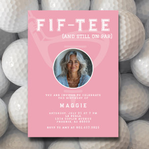 Women's 50th Birthday Party Golf Theme Photo Pink Invitation