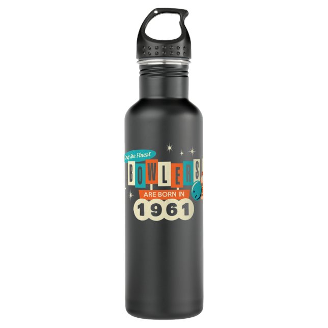 Womens 60th Birthday Bowler Funny Bowling 1961 Vin Stainless Steel Water Bottle (Front)