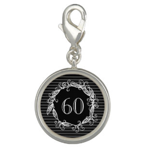 Women's 60th Birthday White Black Grey Swirly Charm