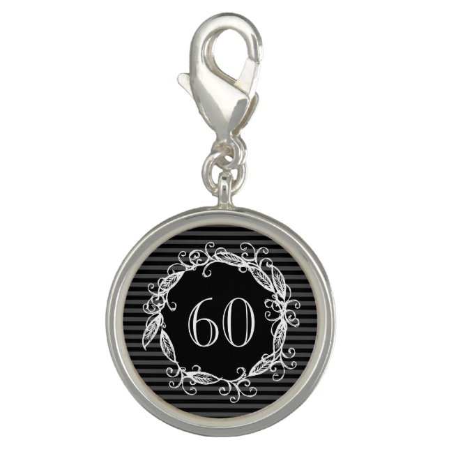 Women's 60th Birthday White Black Grey Swirly Charm (Front)