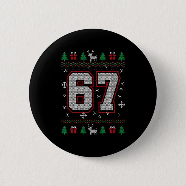 Womens 67 Meme Christmas Ornaments Ugly Sweater Xm Button (Front)