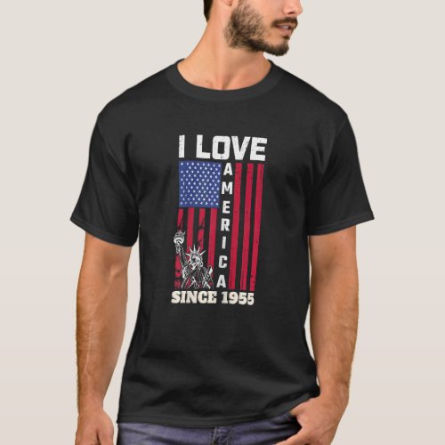 Womens 67tth Birthday I Love America Since 1955  U T_Shirt