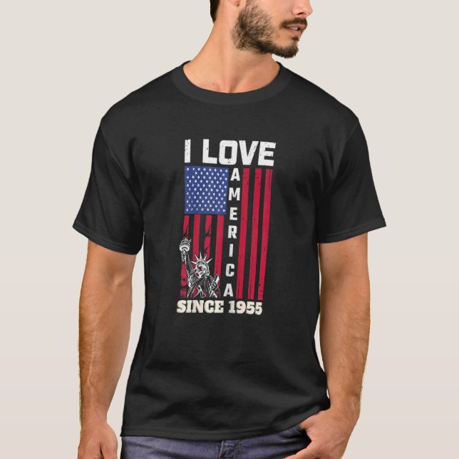 Womens 67tth Birthday I Love America Since 1955  U T-Shirt (Front)