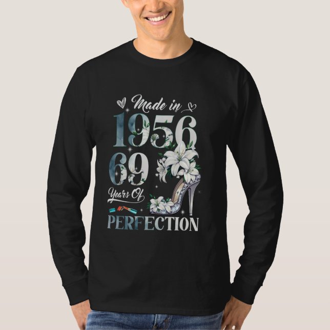 Womens 69th Birthday Floral Made in 1956 Gifts 69  T-Shirt (Front)
