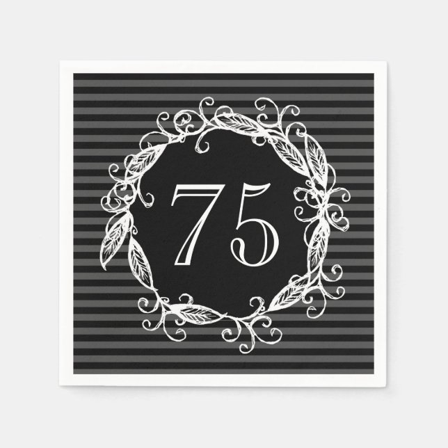 Women's 70th Birthday White Black Grey Swirly Napkins (Front)