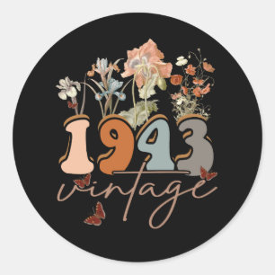 Womens 80 Years Old Vintage 1943 80th Birthday Tee Classic Round Sticker