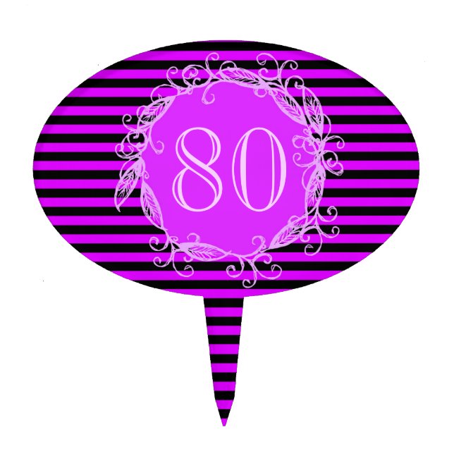 Women's 80th Birthday Purple Black Swirly Cake Topper (Front)