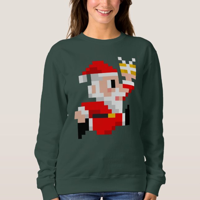 Women's 8-Bit Santa Claus Ugly Christmas Sweater (Front)