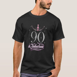 Womens 90 Years Old Fabulous Diamond Crown Happy 9 T-Shirt