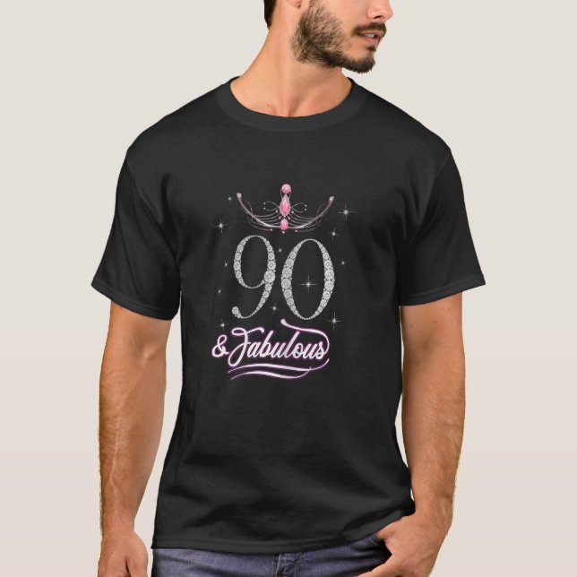 Womens 90 Years Old Fabulous Diamond Crown Happy 9 T-Shirt (Front)