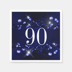 Women's 90th Birthday Blue Black Sparkly Diamond Paper Napkins