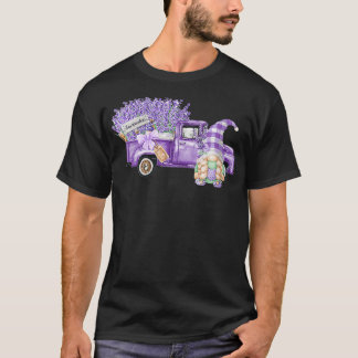 Womens Adorable Gnomes Flowers Purple Truck Lavend T-Shirt