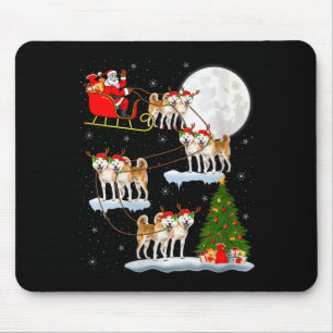Womens Akita Dog Santa Sleigh Flying Funny Magical Mouse Pad