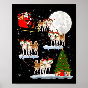 Womens Akita Dog Santa Sleigh Flying Funny Magical Poster