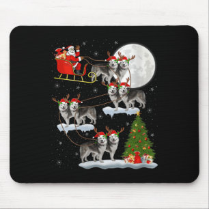 Womens Alaskan Malamute Dog Santa Sleigh Flying Fu Mouse Pad