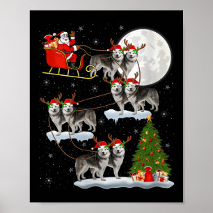 Womens Alaskan Malamute Dog Santa Sleigh Flying Fu Poster