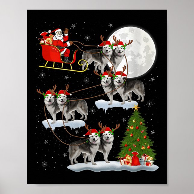 Womens Alaskan Malamute Dog Santa Sleigh Flying Fu Poster (Front)