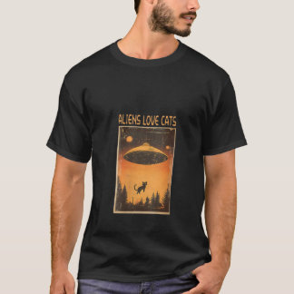 Womens Aliens Love Cats Funny Retro UFO Cat Lover T-Shirt