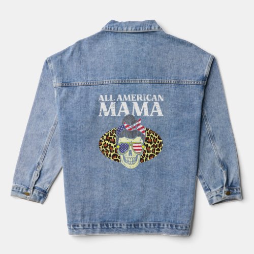 Womens All American Mama Skull Us Flag Leopard 4th Denim Jacket