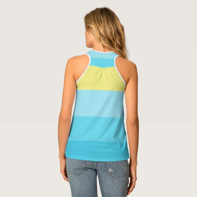 Women's All-Over Print Blue Stripe Racerback Tank Top (Back Full)