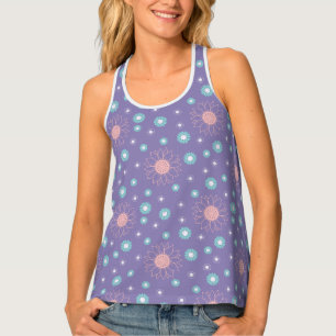 Women's All-Over Print Purple Floral Racerback Tan Tank Top