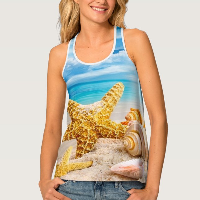 Women's All-Over Print Racerback Tank Top/Beach (Front)