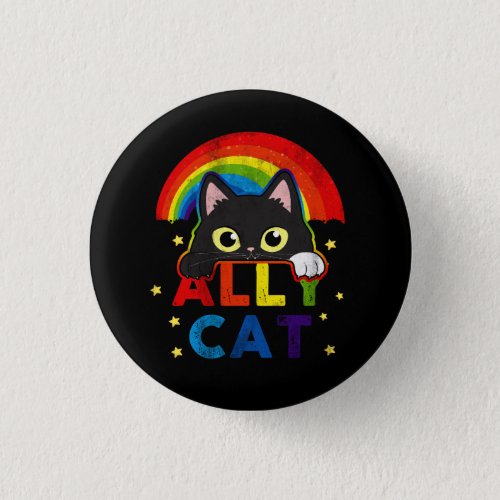 Womens Ally Cat LGBT Pride Ally Black Cat With Rai Button