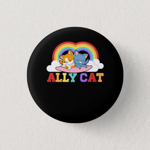 Womens Ally Cat LGBT Pride Ally Couple Cat With Ra Button