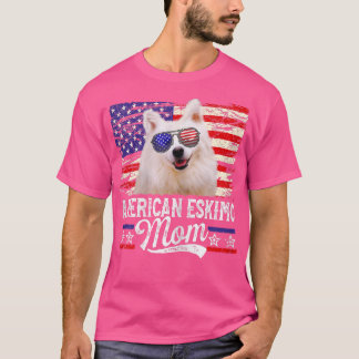 Womens American Eskimo Mom USA Flag Patriotic Moth T-Shirt