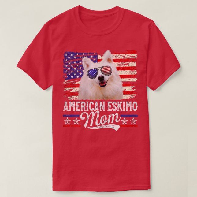 Womens American Eskimo Mom USA Flag Patriotic Moth T-Shirt (Design Front)