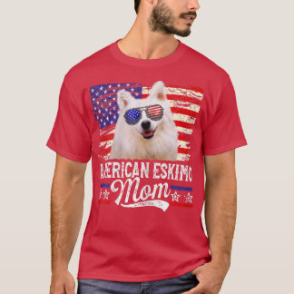 Womens American Eskimo Mom USA Flag Patriotic Moth T-Shirt