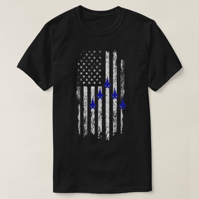 Womens American Flag Fighter Jet Flyover USA Milit T-Shirt (Design Front)