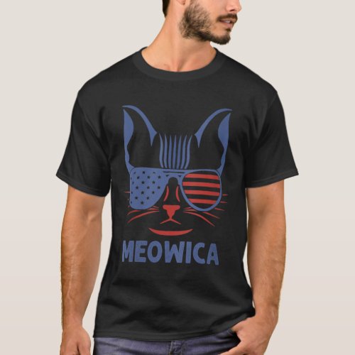 Womens American Flag Patriotic Cat Shirt Funny Meo