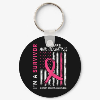 Womens American Flag Pink Awareness 16 Year Breast Keychain
