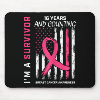 Womens American Flag Pink Awareness 16 Year Breast Mouse Pad