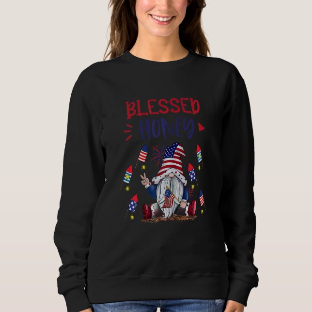 Womens American Gnome Honey  Blessed Honey Gnomes Sweatshirt (Front)