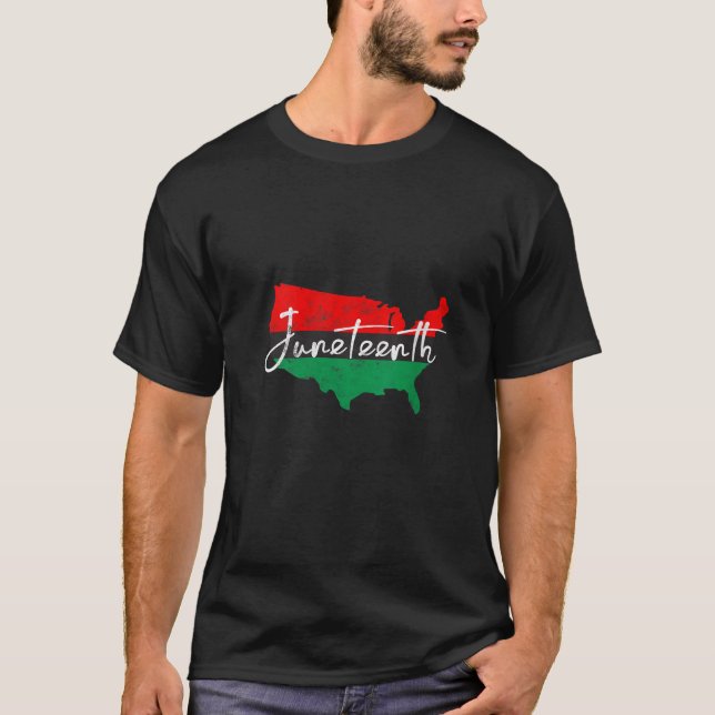 Womens American map with pan african flag for June T-Shirt (Front)