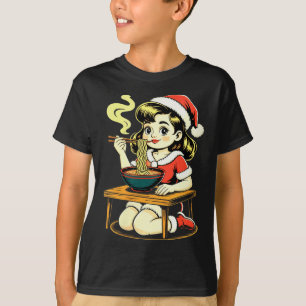 Womens Anime Ramen Xmas Kawaii Santa Girl Eating J T-Shirt