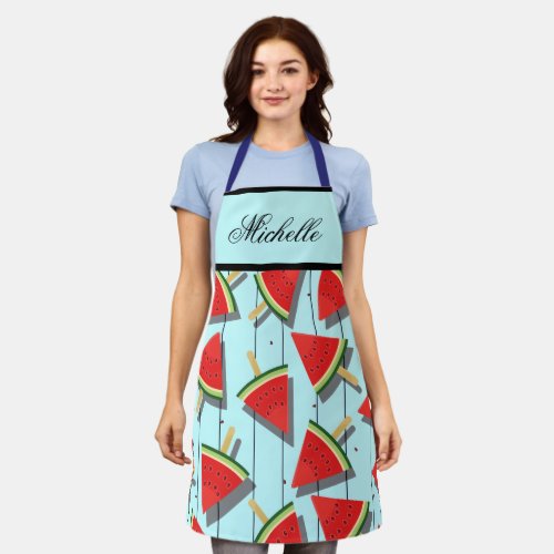 Womens Aprons Watermelon Popsicle Print Kitchen Apron