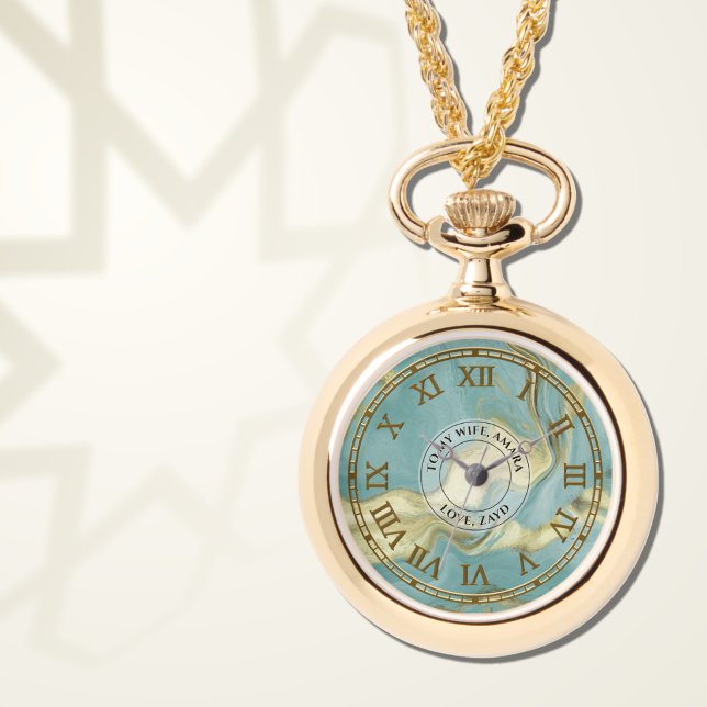 Women's Aqua Marble Roman Numeral Pendant Watch (Creator Uploaded)