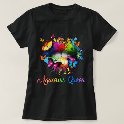 Womens Aquarius Queens Lips Hippie Birthday Gif T_Shirt