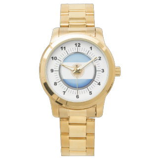 Women's Argentina Flag Oversized Gold Watch