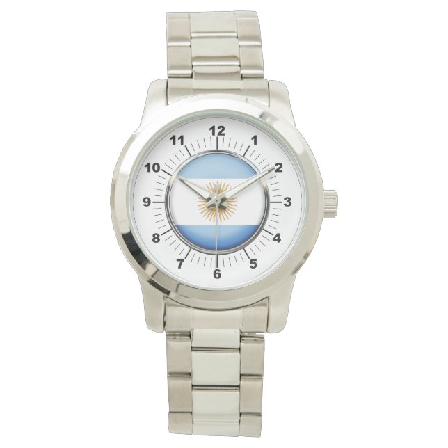 Women's Argentina Flag Oversized Silver Watch (Front)