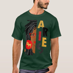 Womens Aries Girl Afro Locs Girl Zodiac Signs Birt T-Shirt