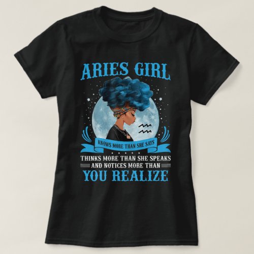  Womens Aries Girls Black Queen March April Birt T_Shirt